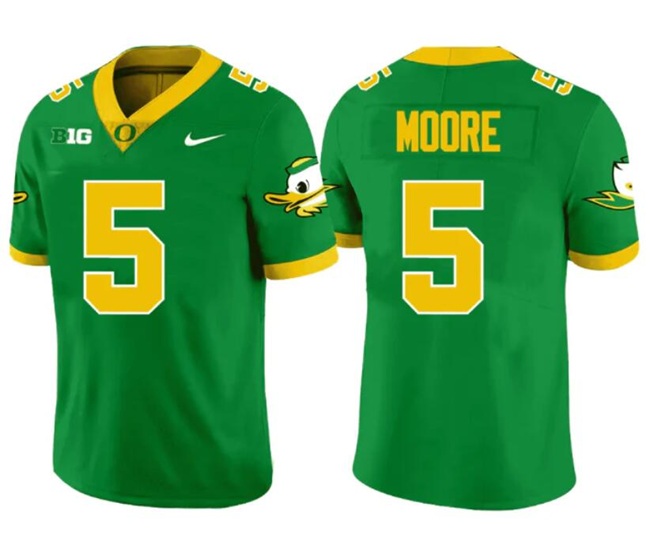 Men's Oregon Ducks #5 Dakorien Moore Green Stitched Football Jersey